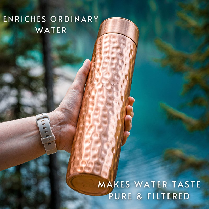 Kosdeg Copper Water Bottle - 34oz Hammered Vintage Modern Design - A Handcrafted Ayurvedic Pure Copper Vessel For Drinking - Drink More Water, Lower Your Sugar Intake And Enjoy The Health Benefits - Image 3